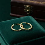 Load image into Gallery viewer, GER69. 14K Gold Hollow Hoop Earrings with Engraved Tornado Design