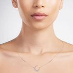 Load image into Gallery viewer, NFF71993. 14K Solid Yellow Gold Diamond Moon Necklace