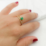 Load image into Gallery viewer, 14K Solid Gold Diamond and Emerald Overlap Heart Ring.