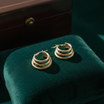 Load image into Gallery viewer, 15850007166. 14K Solid Gold Smooth and Textured Triple Line Hollow Hoop Earrings