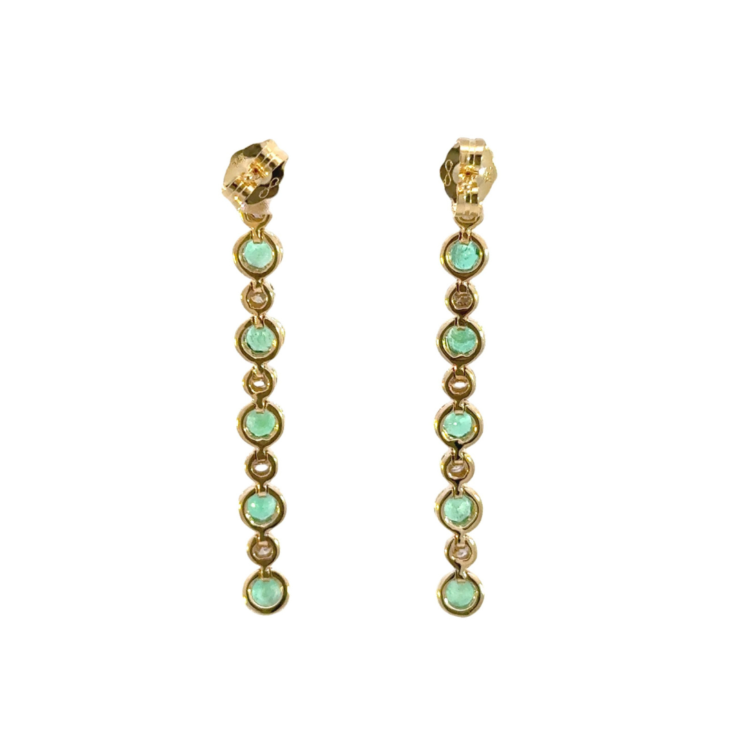 14k Solid Gold Diamond and Emerald Dangle Circles Earrings.  EFF52175EM