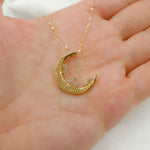Load image into Gallery viewer, 14k Solid Gold Diamond Moon and Stars Pendant. PFC30877