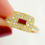 Load image into Gallery viewer, 14K Solid Yellow Gold Diamond and Ruby Rectangle Ring.
