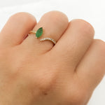 Load image into Gallery viewer, 14K Solid Gold Diamond and Leaf Emerald Ring.
