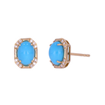 Load image into Gallery viewer, Buy 14K Solid Gold Diamonds and Turquoise Rectangular Stud Earrings