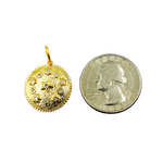 Load image into Gallery viewer, 14K Solid Gold Diamond Circle Charm with Stars & Flowers. KG35