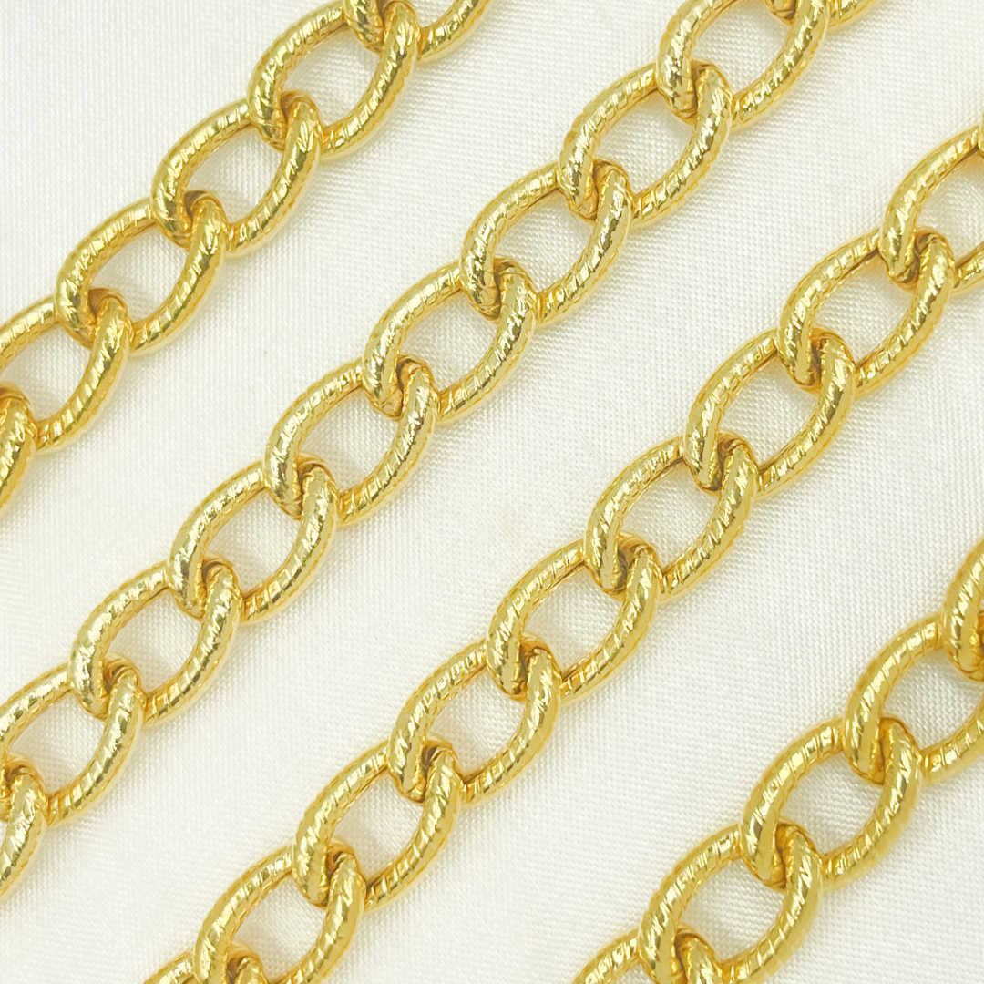 V53GP. Gold Plated 925 Sterling Silver Textured Curb Link Chain