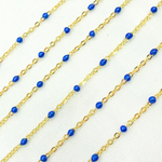 Load image into Gallery viewer, 14K Solid Yellow Gold Enamel Navy Blue Color Cable Chain
