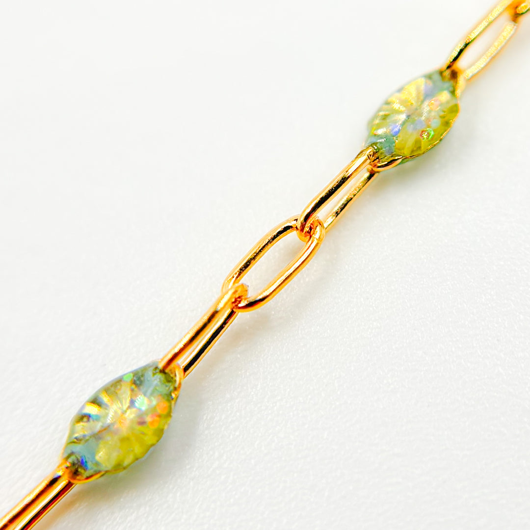 Shop Now Gold Filled Green Shade Color Opal Enamel Cable Chains