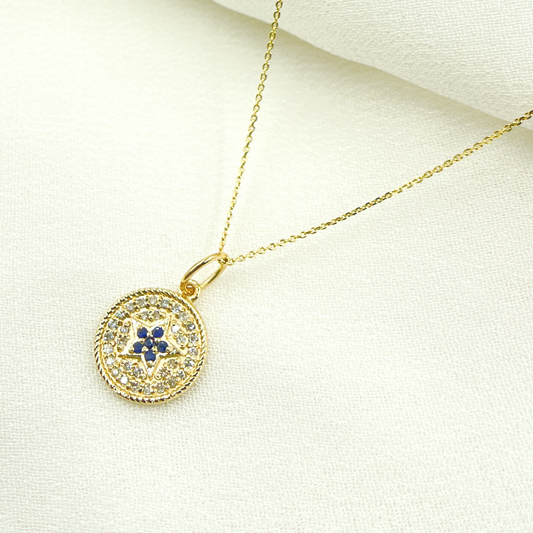 14K Solid Gold Diamond and Gemstone Star Circle Charm. GDP366