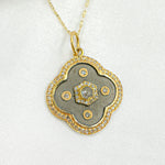 Load image into Gallery viewer, KSG56. 14k Solid Gold and Sterling Silver Black Rhodium Clover Charm