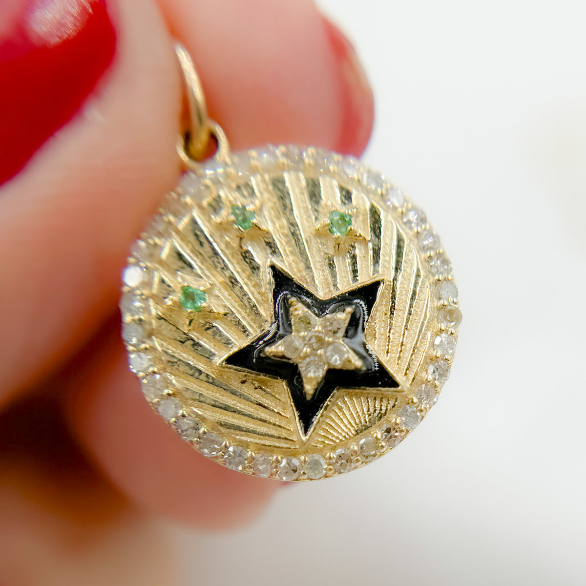 KG235. 14k Solid Gold Diamond Enamel and Gemstone Star Charm