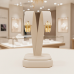 Load image into Gallery viewer, 15850025518. 14K Solid Gold Smooth and Textured Triple Line Hollow Hoop Earrings