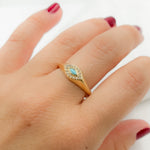 Load image into Gallery viewer, 14K Solid Yellow Gold Diamond and Turquoise Eye Ring.