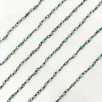 Load image into Gallery viewer, TRQ1. Black Rhodium 925 Sterling Silver and Natural Turquoise Wire Wrapped Bead Chain
