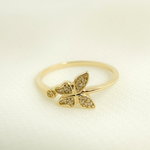 Load image into Gallery viewer, 14K Solid Gold Butterfly Diamond Ring.