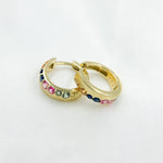 Load image into Gallery viewer, HP402697. 14K Solid Yellow Gold Diamond and Multi Sapphire Hoop Earring