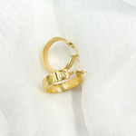 Load image into Gallery viewer, GER158. 14K Solid Gold Hollow Flat Hoop with Roman Number