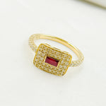 Load image into Gallery viewer, 14K Solid Yellow Gold Diamond and Ruby Rectangle Ring.