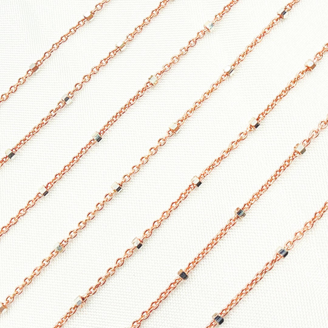 925 Sterling Silver Rose Gold Plated Satellite Cube Chain. Z36RGS