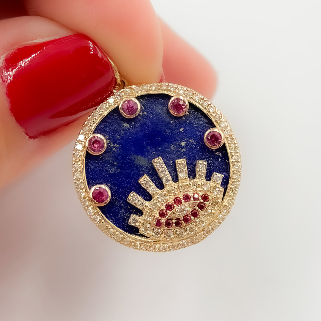 KG304. 14K Gold Round Evil Eye Pendant