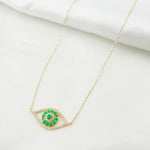 Load image into Gallery viewer, CN96322EM. 14K Solid Gold Diamond and Emerald Eye Necklace