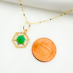 Load image into Gallery viewer, 14K Solid Gold Hexagon Shape Charm with Diamonds and Malachite or Emerald. GDP316
