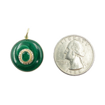 Load image into Gallery viewer, KG64. 14K Solid Gold with Diamonds Circle Shape with Malachite & Emerald Stone Charm
