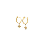 Load image into Gallery viewer, EHD56501. 14k Solid Yellow Gold Diamond Dangle Star Hoops