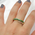 Load image into Gallery viewer, 14k Solid Gold Spiral Emerald and Diamond Ring.