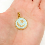 Load image into Gallery viewer, Buy Now Diamond Sterling Silver Round Moon and Star Enamel Pendant
