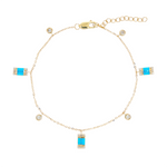 Load image into Gallery viewer, BFE60932TQ. 14K Solid Gold Diamond and Turquoise Dangle Rectangles and Circles Bracelet