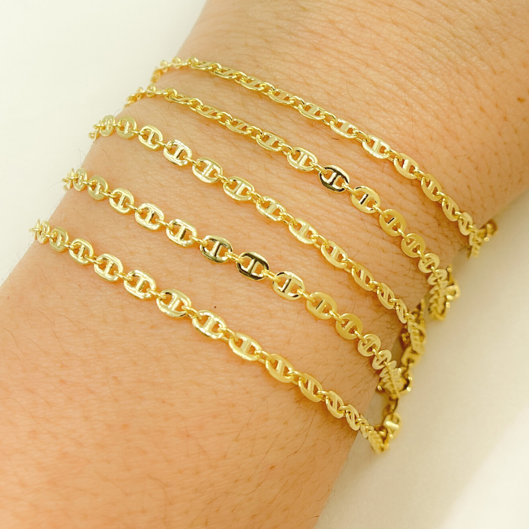 14K Solid Yellow Gold Flat Marina Link Chain