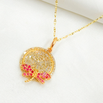 Load image into Gallery viewer, 14K Solid Gold Diamond Circle Shape Charm with Gemstone DragonFly. KG195