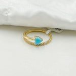 Load image into Gallery viewer, 14K Solid Gold Diamond and Turquoise Overlap Heart Ring.