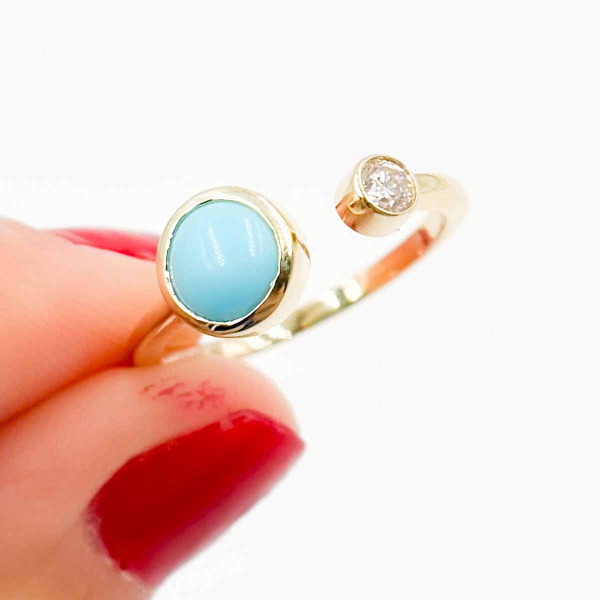 Gold Round Turquoise and Diamond Ring