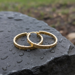 Load image into Gallery viewer, GER57. 14K Gold Hollow Flat Round Hoop Earrings with Texture