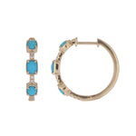 Load image into Gallery viewer, EHB57701TQ. 14K Solid Gold Turquoise and Diamond Hoops