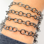 Load image into Gallery viewer, Black Rhodium Sterling Silver Round Link Chain