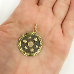 Load image into Gallery viewer, KSG03. Sterling Silver Black Rhodium with Diamonds Circle Shape Charm with Flowers and Stars in the Center