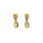Load image into Gallery viewer, GDT502EM. 14k Solid Gold Diamond and Emerald Dangle Stud Earrings