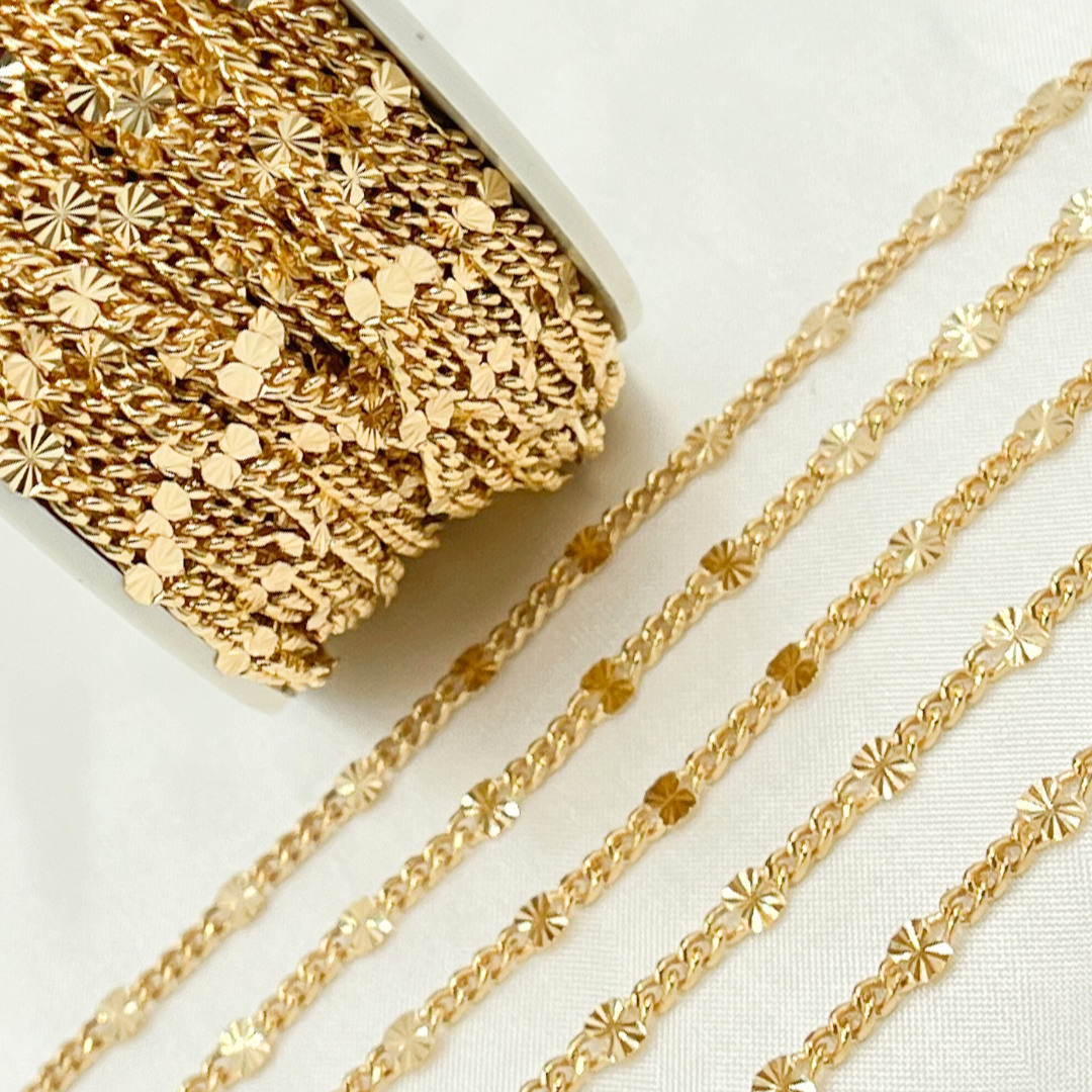 V162GF. 14k Yellow Gold Filled Curb and Diamond Cut Marina Link Chain