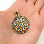 Load image into Gallery viewer, DSP023. Diamond Sterling Silver Round Flower Pendant with Gemstone