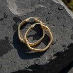 Load image into Gallery viewer, 15850023956. 14K Solid Gold Smooth and Textured Hexagonal Hollow Hoop Earrings