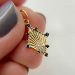 Load image into Gallery viewer, KG193. 14K Solid Gold Diamond Shape Charm with Diamonds and Gemstones