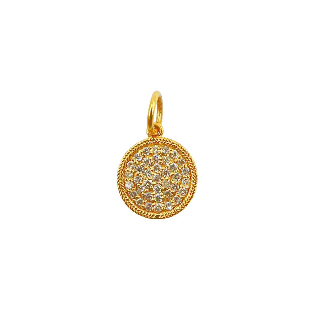 14K Solid Gold with Diamonds Circle Shape Charm. GDP147