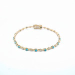 Load image into Gallery viewer, BFH60606TQ. 14K Solid Gold Diamond and Turquoise Fancy Bracelet