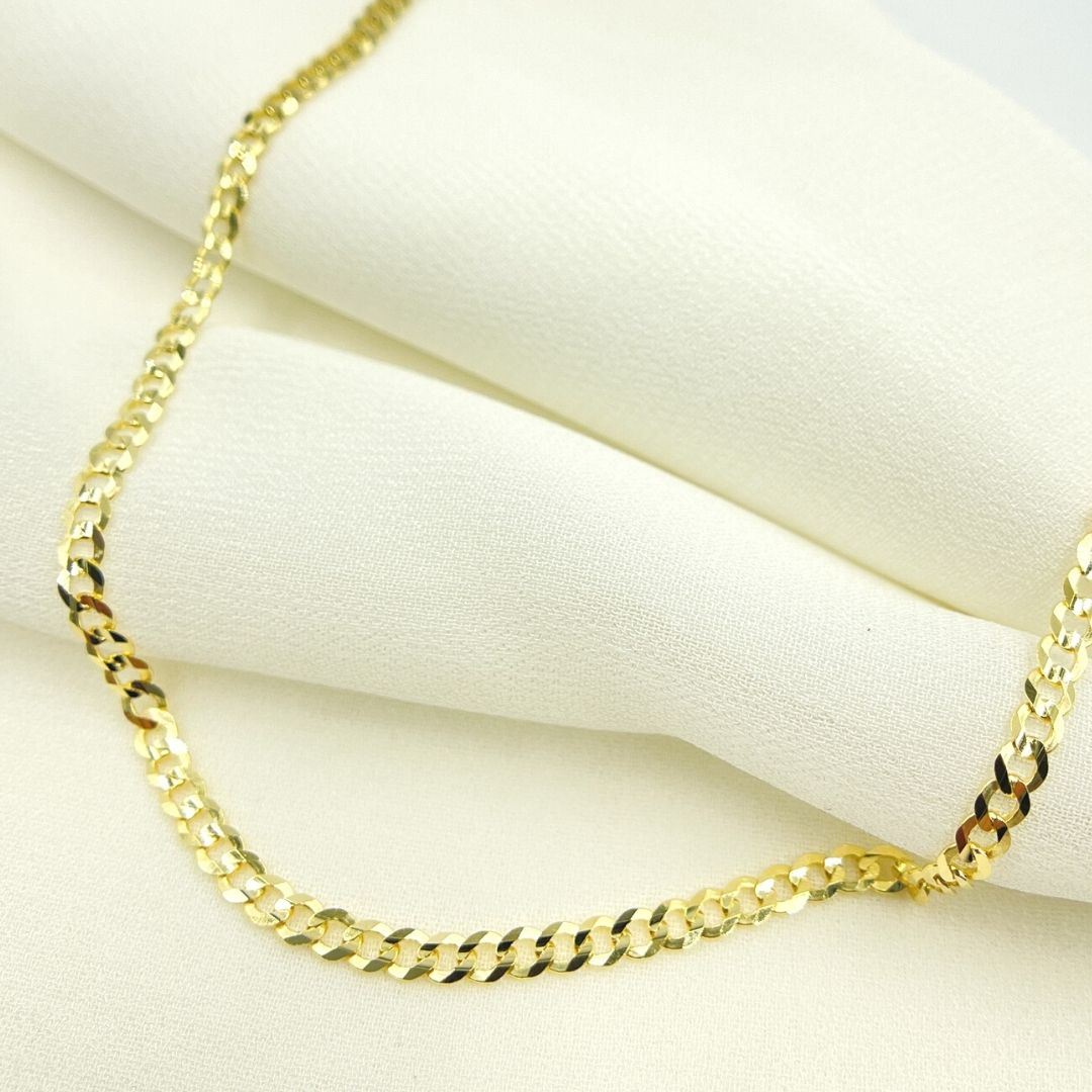 14K Solid Yellow Gold Miami Flat Curb Chain.
