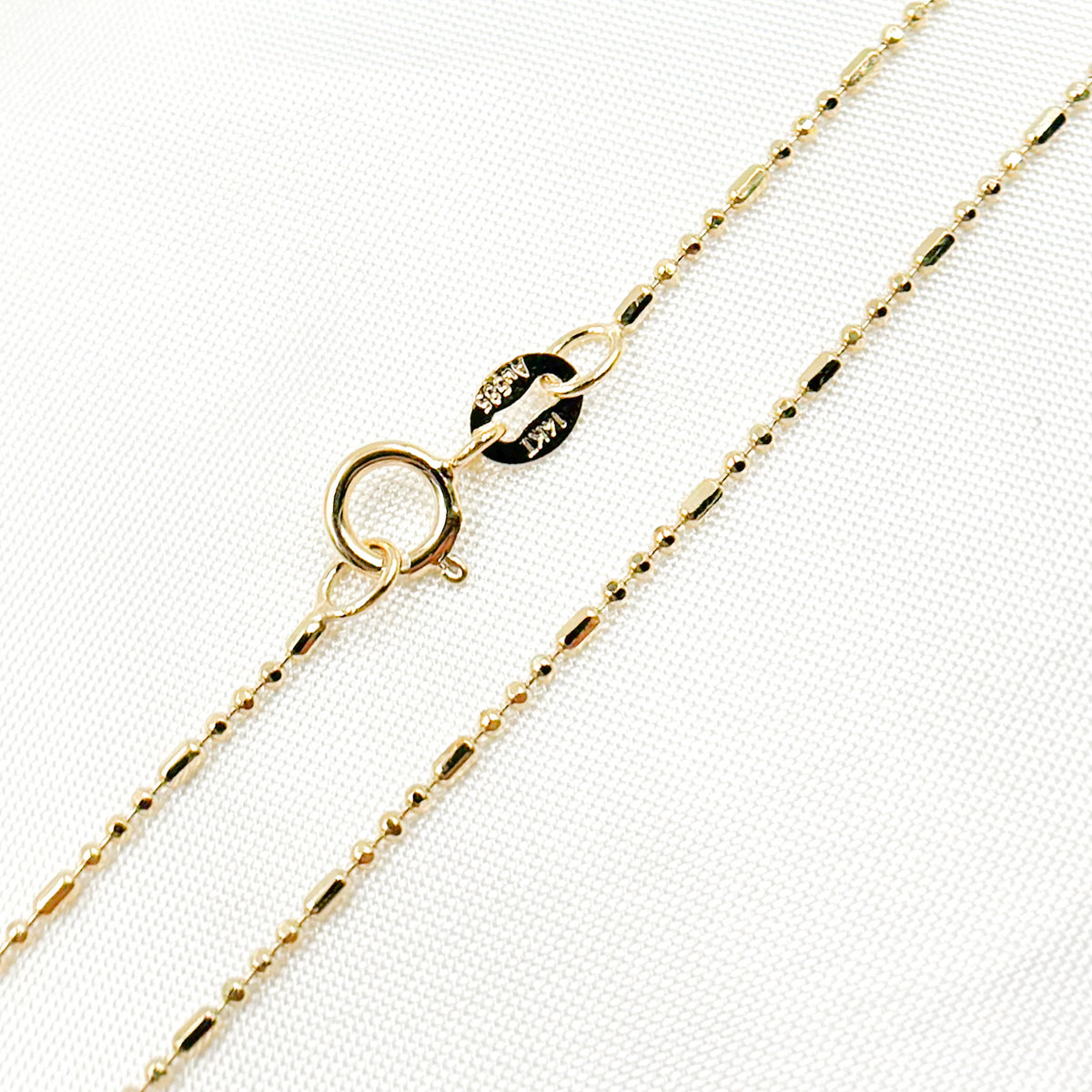 14K Solid Gold Smooth Bar and Ball Chain