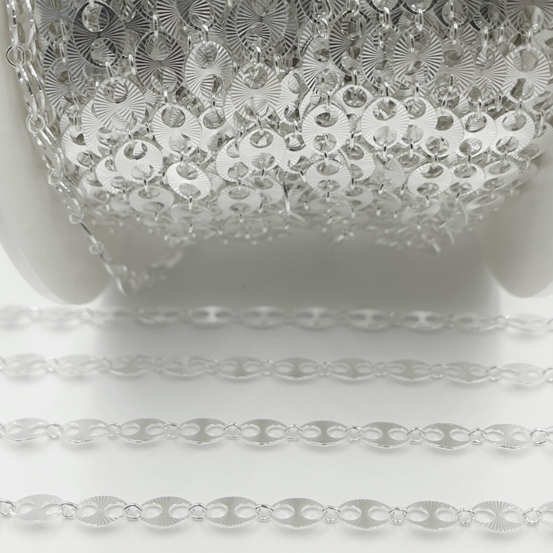 V163SS. 925 Sterling Silver Flat Textured Marina Chain